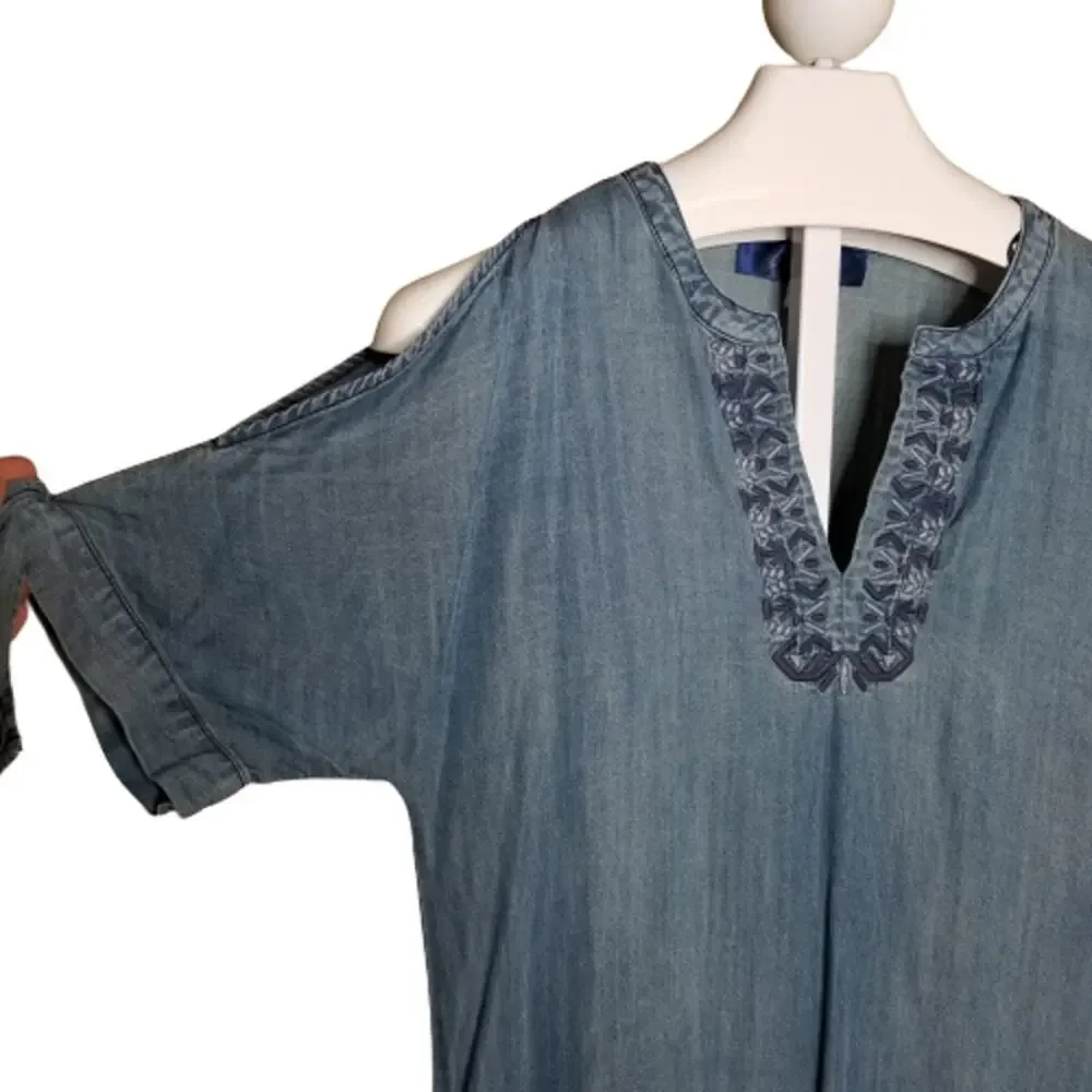 Blue Rain Embroidered Chambray Shirt Dress Small